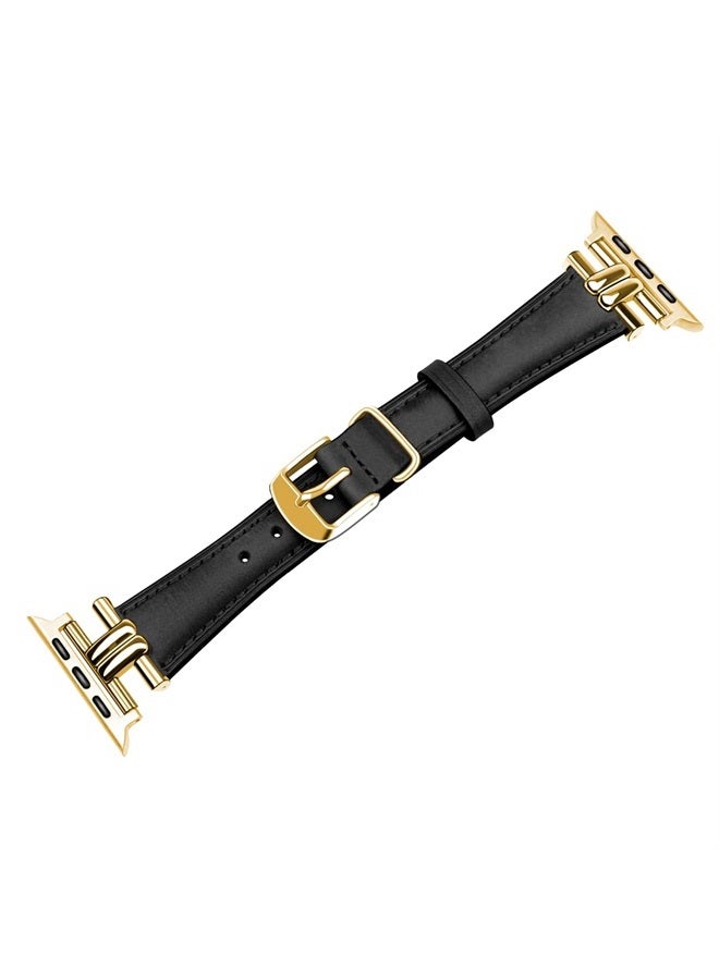 Juntan Leather Slim Band Compatible for Apple Watch 38mm 40mm 41mm Band,Genuine Black Leather I-Shape Watch Strap Bracelet with Stainless Buckle for iWatch Women Bands Series 8 7 6 5 4 3 2 1 SE - Image 2