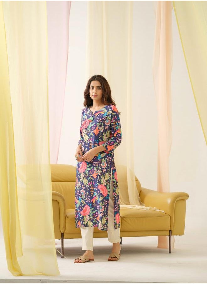 DW Floral Printed Straight Kurta by Styli  - Image 3