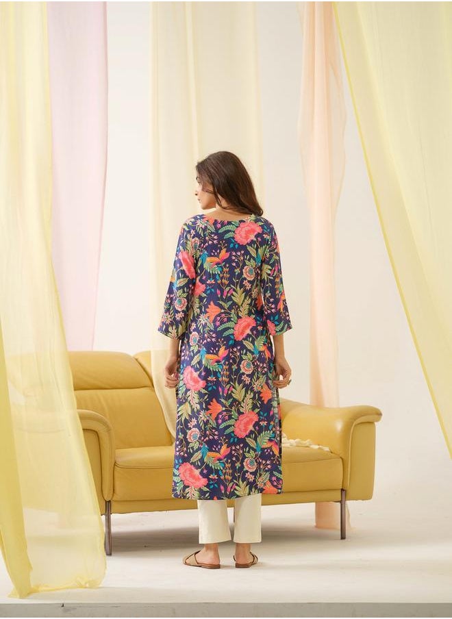 DW Floral Printed Straight Kurta by Styli  - Image 2