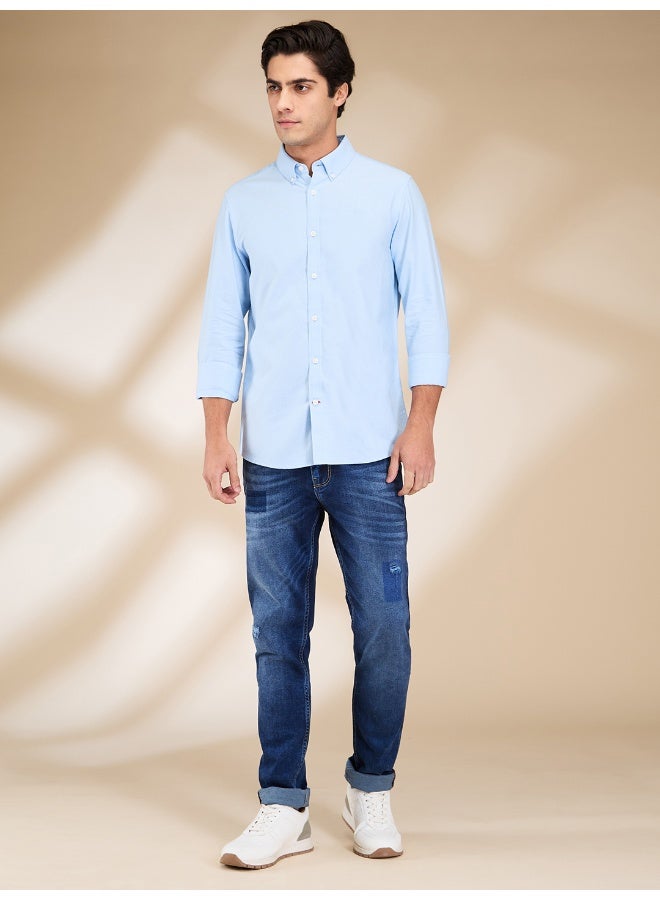 Being Human Mens Sky Blue Collared Long Sleeve Shirt - Image 5