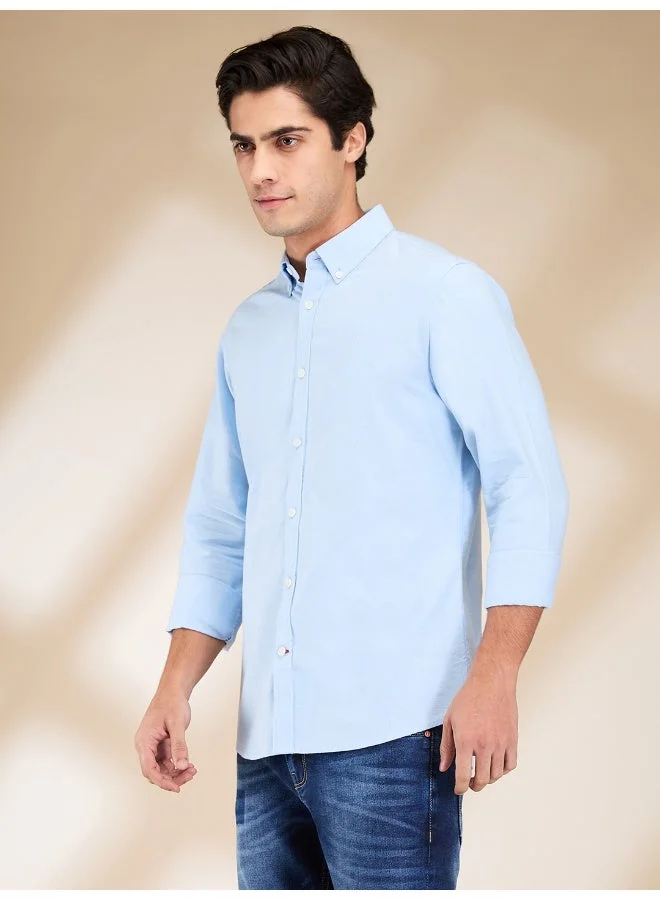 Being Human Mens Sky Blue Collared Long Sleeve Shirt