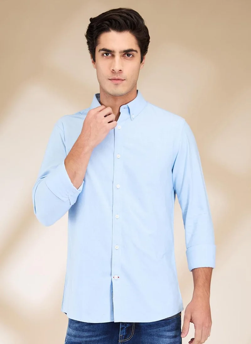 بيينغ هيومان Men Classic Button-Down Collar Solid Cotton Casual Shirt