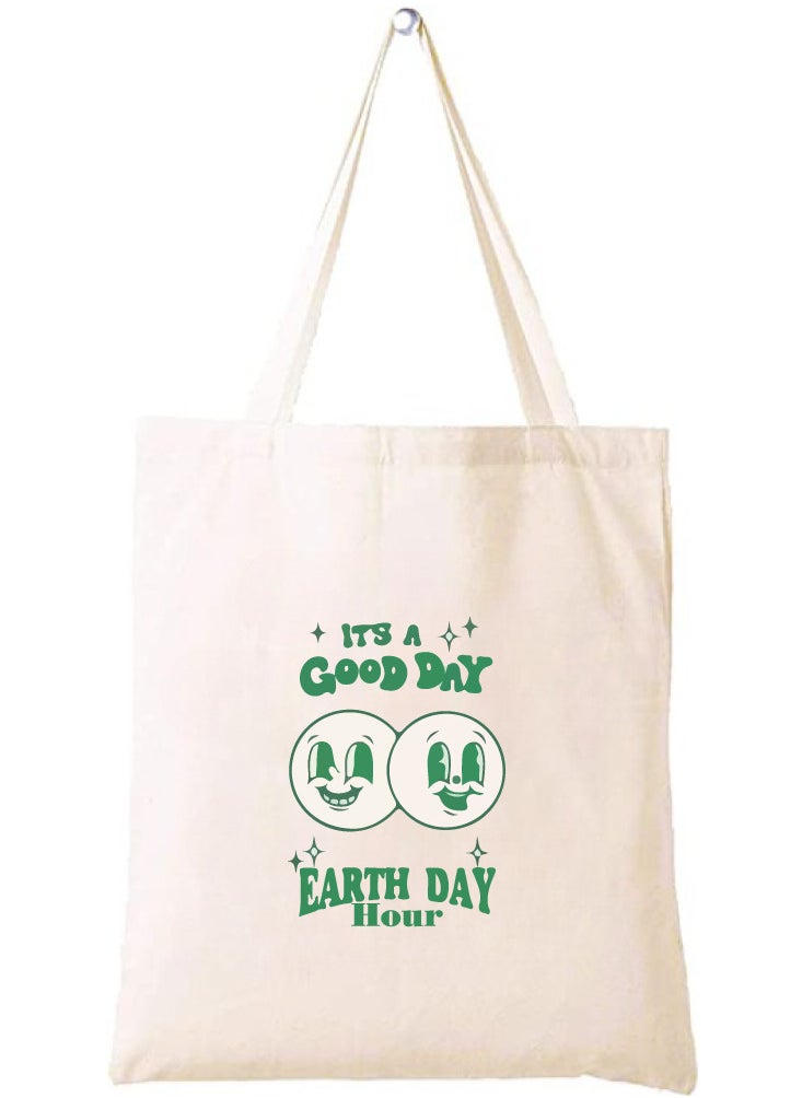 PRINTSHOP4ME Earth Hour Tote Bag-Cotton Canvas,Reusable-Perfect For School,Travel And Birthday Gift-Eco-Friendly Canvas Cotton Tote Bag For Women-Earth Day Gift  - Image 1