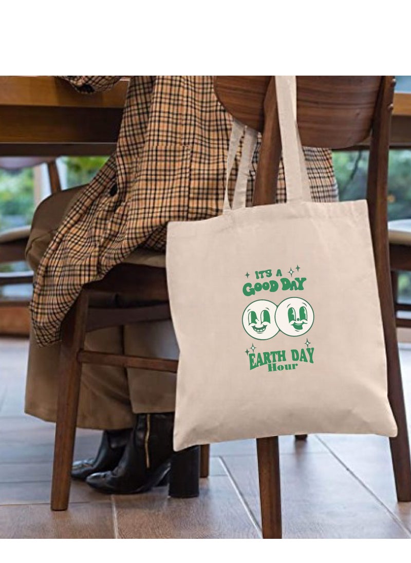 PRINTSHOP4ME Earth Hour Tote Bag-Cotton Canvas,Reusable-Perfect For School,Travel And Birthday Gift-Eco-Friendly Canvas Cotton Tote Bag For Women-Earth Day Gift  - Image 3