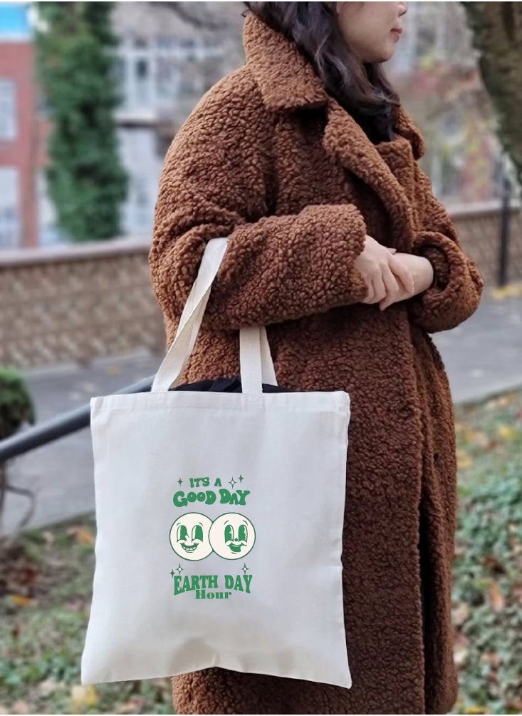PRINTSHOP4ME Earth Hour Tote Bag-Cotton Canvas,Reusable-Perfect For School,Travel And Birthday Gift-Eco-Friendly Canvas Cotton Tote Bag For Women-Earth Day Gift  - Image 5