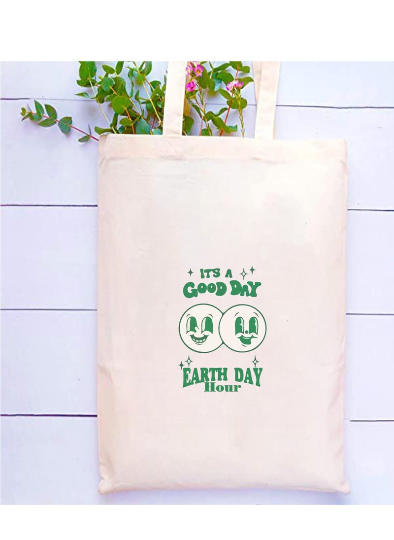 PRINTSHOP4ME Earth Hour Tote Bag-Cotton Canvas,Reusable-Perfect For School,Travel And Birthday Gift-Eco-Friendly Canvas Cotton Tote Bag For Women-Earth Day Gift  - Image 2