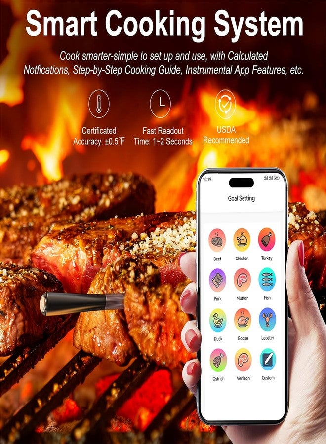 QIREDA Wireless Meat Thermometer Digital with 800ft Remote Range, Bluetooth 5.3 Wireless Thermometer for Cooking with Dual-Sensor Temperature Probe and App Alert for Oven BBQ Grilling Smoking - Image 4