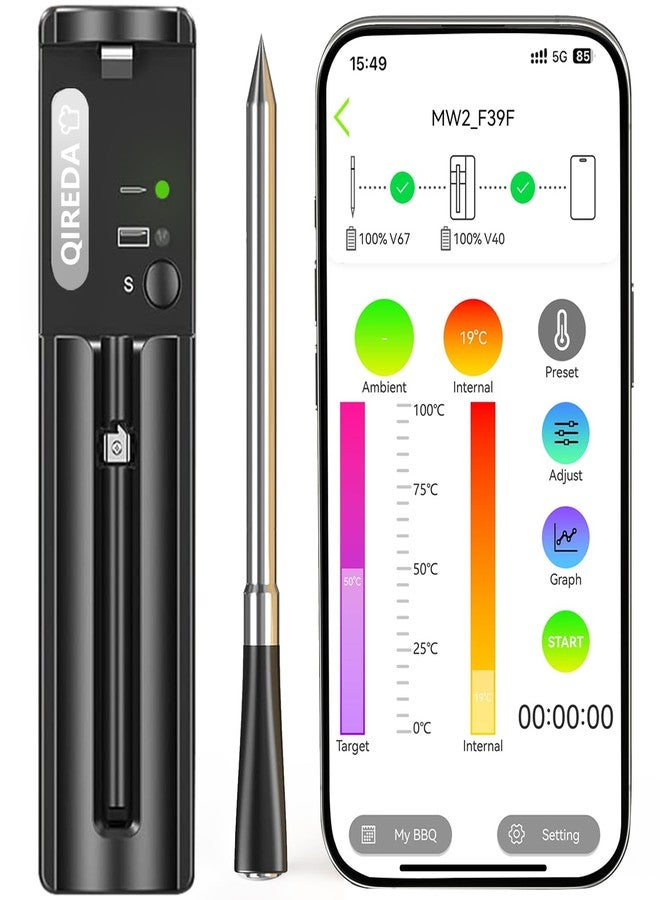 QIREDA Wireless Meat Thermometer Digital with 800ft Remote Range, Bluetooth 5.3 Wireless Thermometer for Cooking with Dual-Sensor Temperature Probe and App Alert for Oven BBQ Grilling Smoking - Image 1