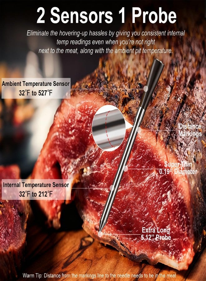 QIREDA Wireless Meat Thermometer Digital with 800ft Remote Range, Bluetooth 5.3 Wireless Thermometer for Cooking with Dual-Sensor Temperature Probe and App Alert for Oven BBQ Grilling Smoking - Image 3