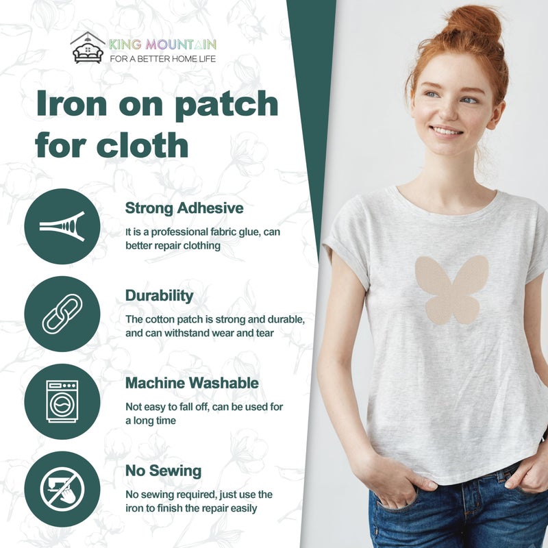 KING MOUNTAIN Iron on Patches for Clothes, 8 Pieces Patches for Cloth, 100% Cotton Fabric Patches for Clothing, Bag, Hat Repair, Clothing Repair Decorating Kit 3.7" by 4.9" (9.5 cm x 12.5 cm, Beige) - Image 2