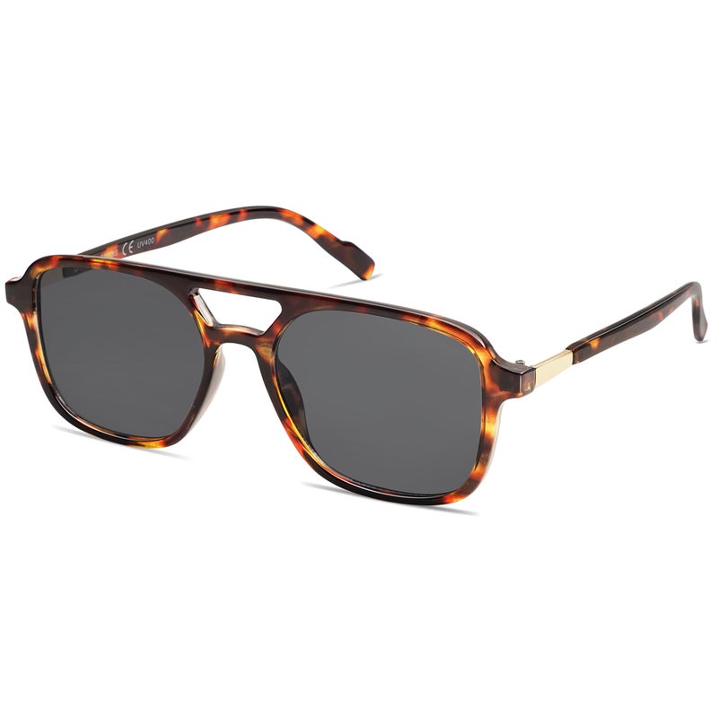 SOJOS Retro Aviator Sunglasses for Women Men,Trendy Rectangle Womens Mens Shades Sun Glasses SJ2202 Tortoise Single Grey - Image 1