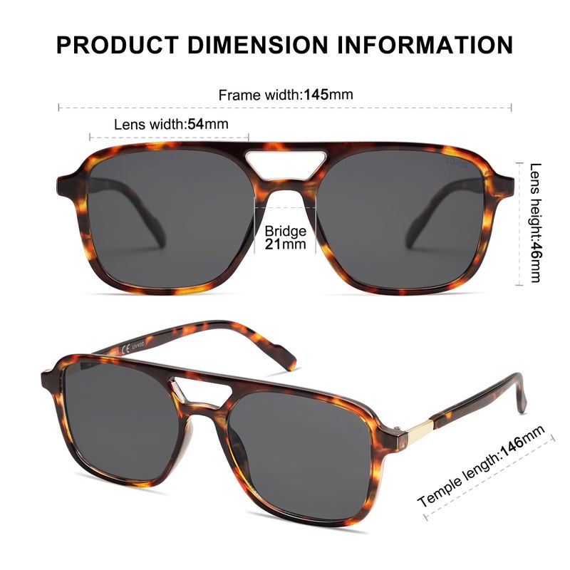 SOJOS Retro Aviator Sunglasses for Women Men,Trendy Rectangle Womens Mens Shades Sun Glasses SJ2202 Tortoise Single Grey - Image 5