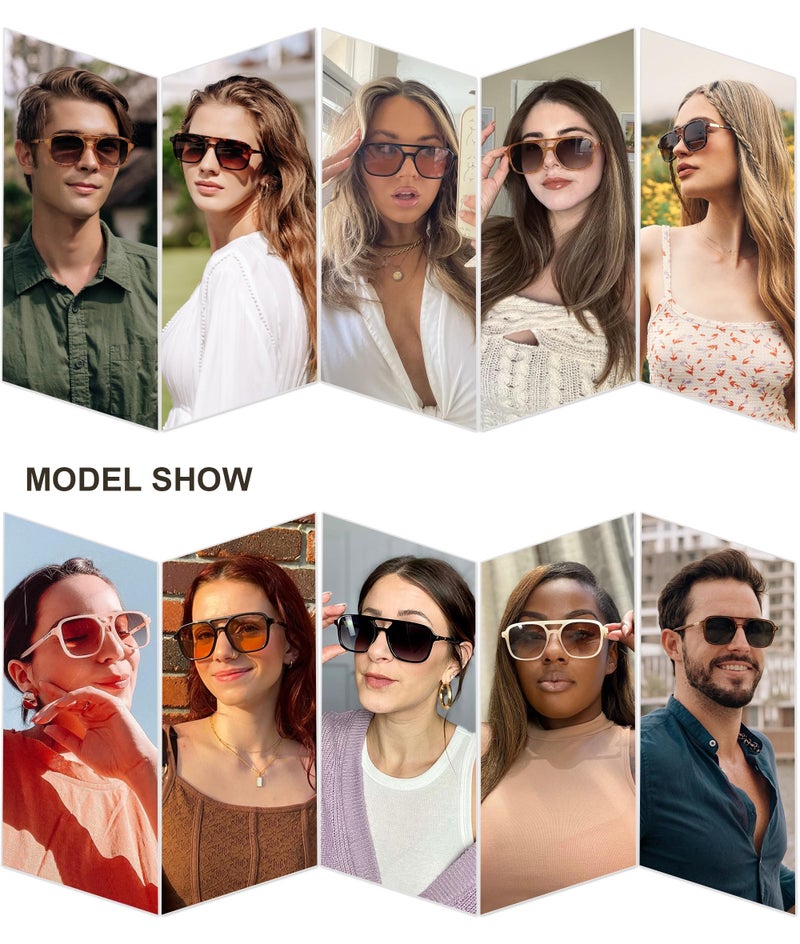 SOJOS Retro Aviator Sunglasses for Women Men,Trendy Rectangle Womens Mens Shades Sun Glasses SJ2202 Tortoise Single Grey - Image 2