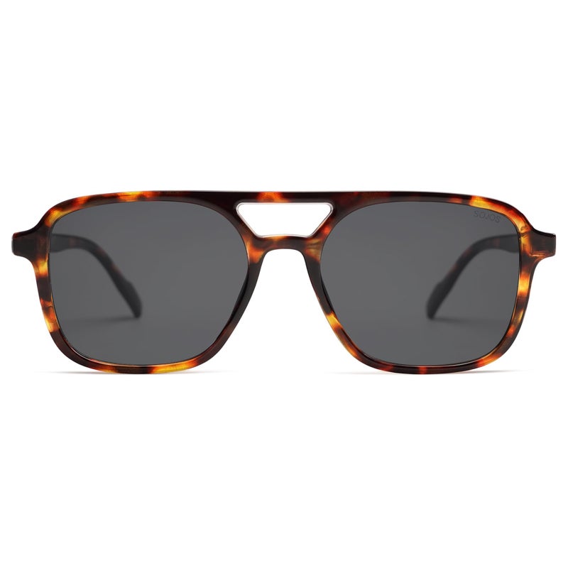SOJOS Retro Aviator Sunglasses for Women Men,Trendy Rectangle Womens Mens Shades Sun Glasses SJ2202 Tortoise Single Grey - Image 3