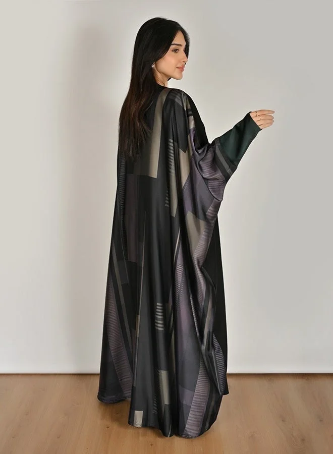 Hawraa Abaya Butterfly-Cut Wrap Abaya with a Modern Print on the Back