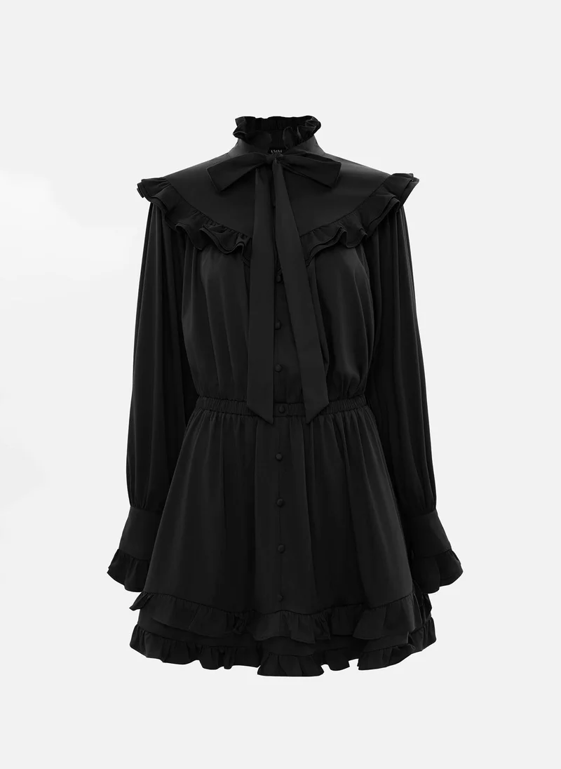 ليتشي فستان قصير مع ياقة وكشكشة