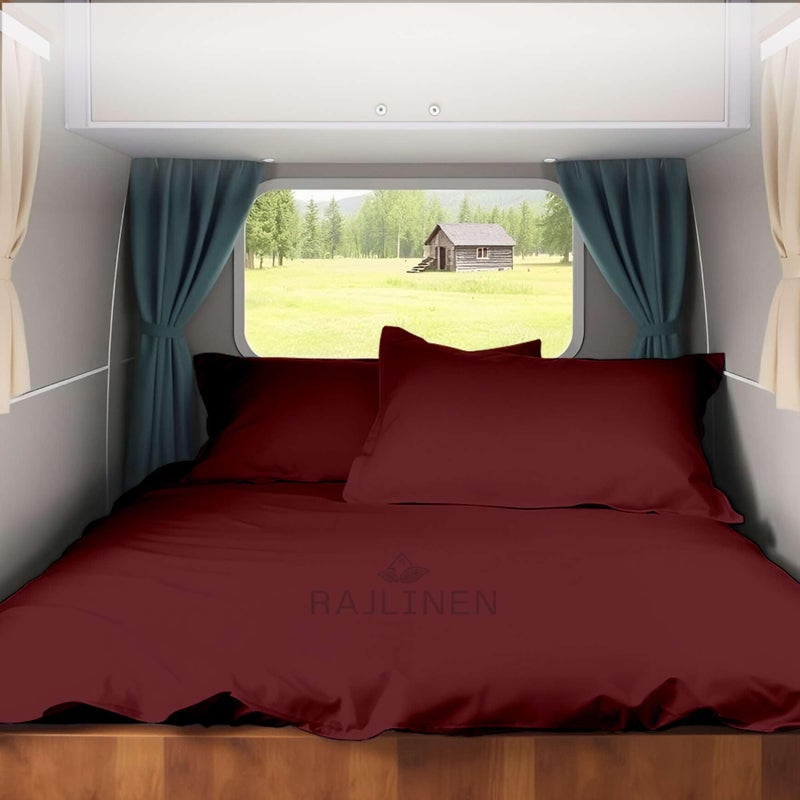 Short Queen RV Camper Sheet Set 60x75  100 Egyptian Cotton Soft  Cooling 16 Deep Pocket Fitted Sheet Luxury Hotel Quality Bedding for RVs Campers  Motorhomes Burgundy Solid