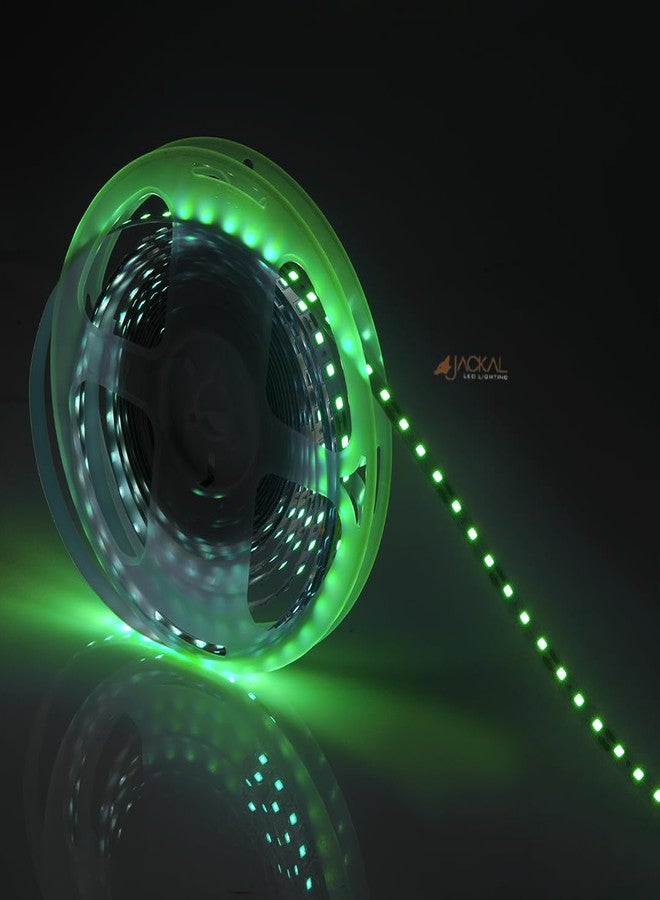JACKAL شريط إضاءة LED أبيض دافئ من جاكال®، 2835، بطول 5 أمتار/16.4 قدم - بشريط عالي الكثافة | مثالي لتزيين المنزل، غرفة النوم، المطبخ، الحديقة، أسفل الخزائن، الفناء الخلفي، السلالم، إلخ. | (120 مصباح LED/8 مم - أخضر) - Image 1