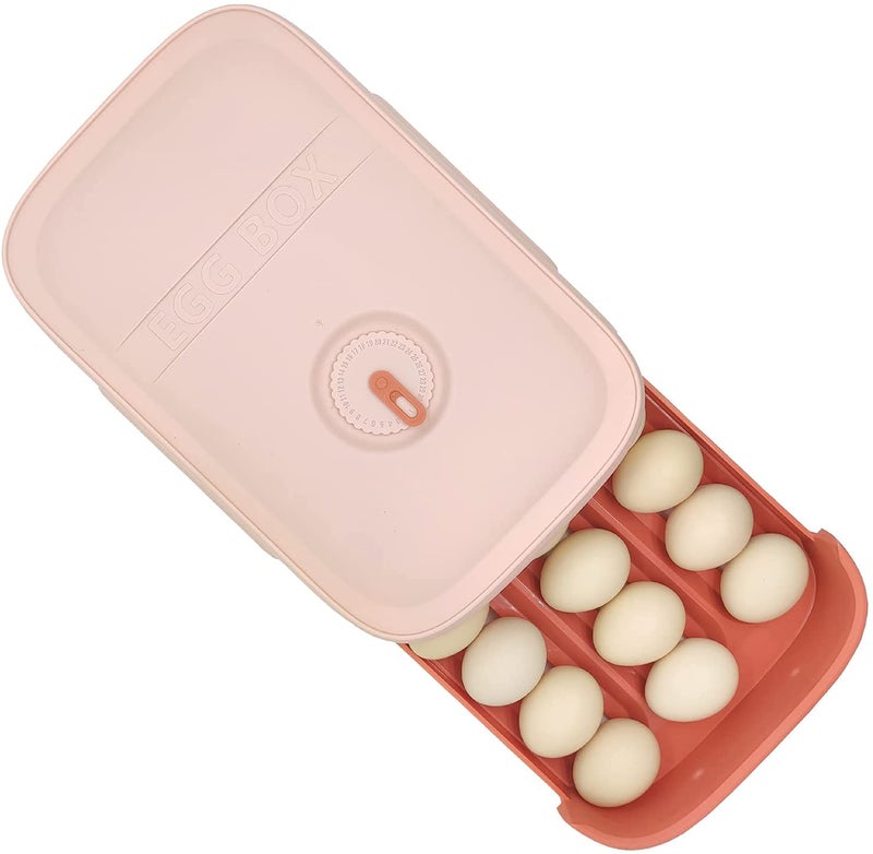 Evona Drawer Type Egg Storage Box 1821 Grids Drawer Type Refrigerator Egg Tray Egg Container Box Kitchen Storage AccessoryPlastic pink - Image 1