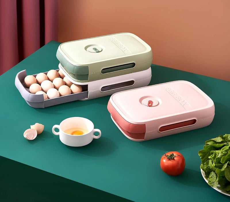 Evona Drawer Type Egg Storage Box 1821 Grids Drawer Type Refrigerator Egg Tray Egg Container Box Kitchen Storage AccessoryPlastic pink - Image 2