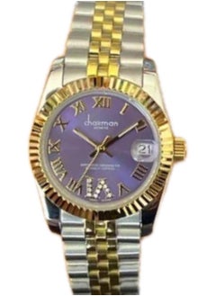 Chairman GENEVE Chairman Geneve Women's Stainless Steel Watch, Two-Tone, Purple dial, Roman numerals, Date display. 