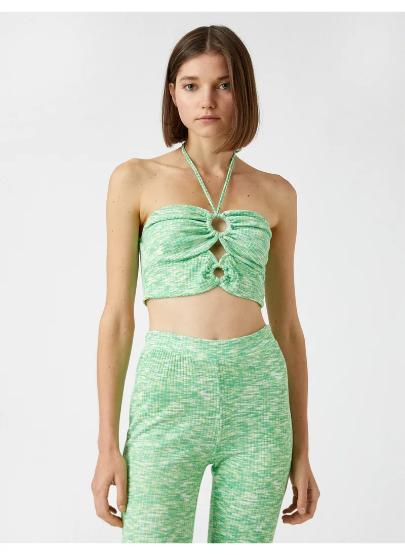 KOTON Crop Tank Top with Window Detail Halter Neck