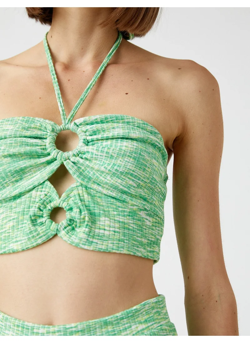 KOTON Crop Tank Top with Window Detail Halter Neck