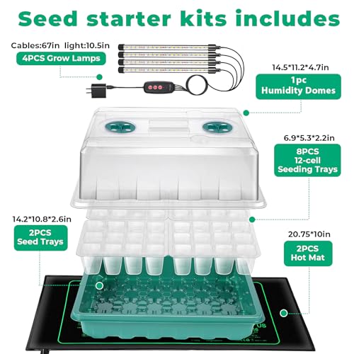 Ourhom Seed Starter Tray, Seed Starter Kit with Grow Lights and Heat Mat, 96-Cell Seed Growing Tray, Seed Starting Trays Plant Starter Kit and Base, Indoor Gardening Plant Germination Trays (2) - Image 4
