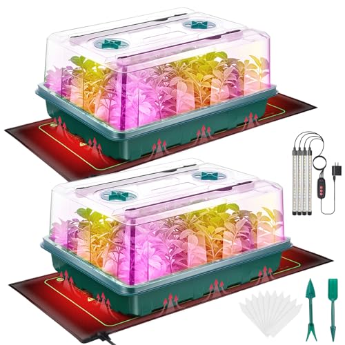 Ourhom Seed Starter Tray, Seed Starter Kit with Grow Lights and Heat Mat, 96-Cell Seed Growing Tray, Seed Starting Trays Plant Starter Kit and Base, Indoor Gardening Plant Germination Trays (2) - Image 1