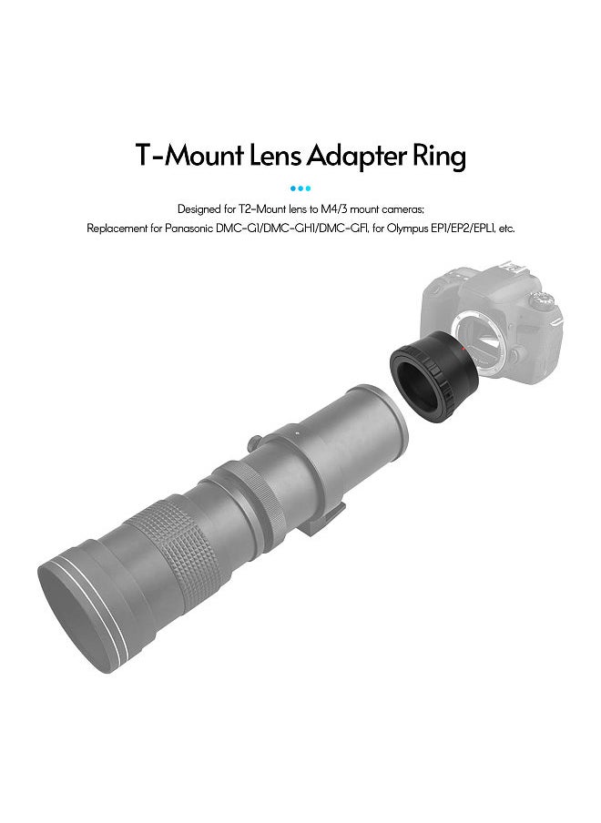 ANDOER - T2-M4/3 Metal Lens Mount Adapter Ring T/T2 Mount Lens Adapter Replacement for Panasonic DMC-G1/DMC-GH1/DMC-GF1 for Olympus EP1/EP2/EPL1 Micro 4/3 Mount Cameras - Image 1