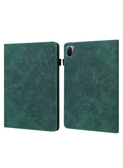 Case Cover For Xiaomi Pad 5 Pro / Pad 5 Peacock Embossed Pattern TPU + PU Horizontal Flip Leather Case with Holder & Card Slots & Wallet & Sleep / Wake-up Function Green