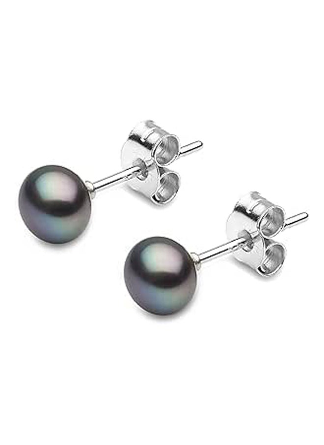 Generic Black Button Freshwater Pearl Stud Earrings in 925 Sterling Silver  - Image 1