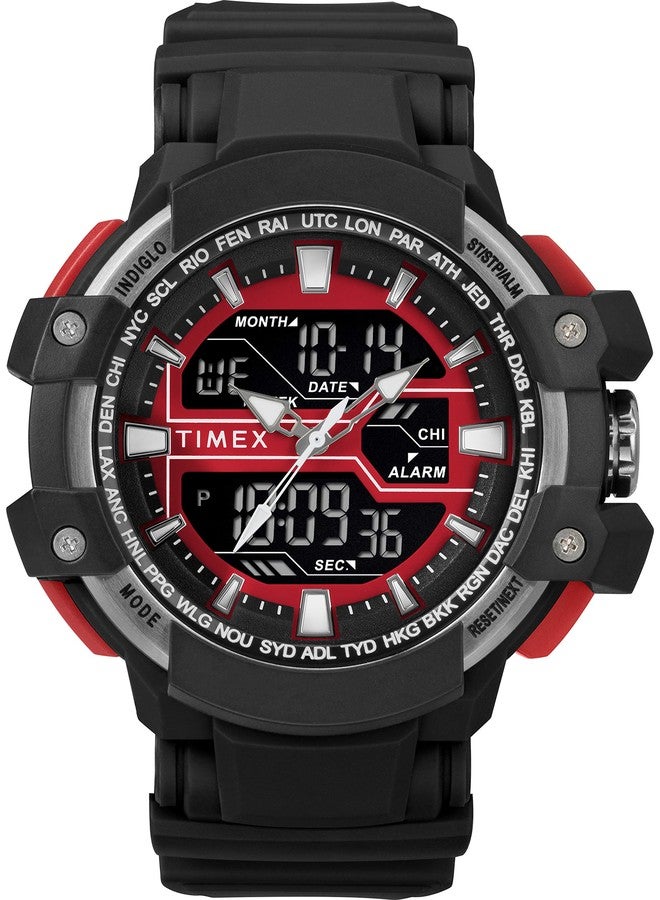 Timex Men's Tactic DGTL Big Combo Resin Strap Watch Black/Gray/Red