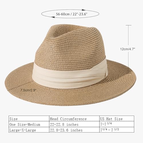 Lanzom Women Wide Brim Straw Panama Roll up Hat Fedora Beach Sun Hat UPF50+ (Z-Beige Ribbon Brown) - Image 4