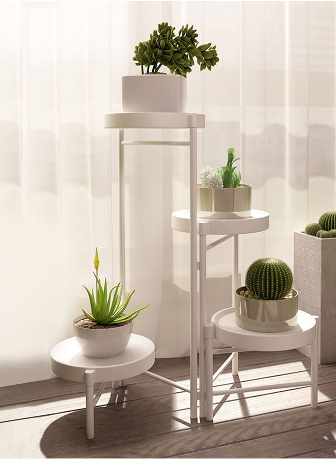 Beauenty - 4 Tier Plant Stand, Metal Shelf Holder for Indoor,Outdoor Display Rack Flower Pot Stand for Corner Living Room Balcony Garden Patio,foldable,white - Image 1