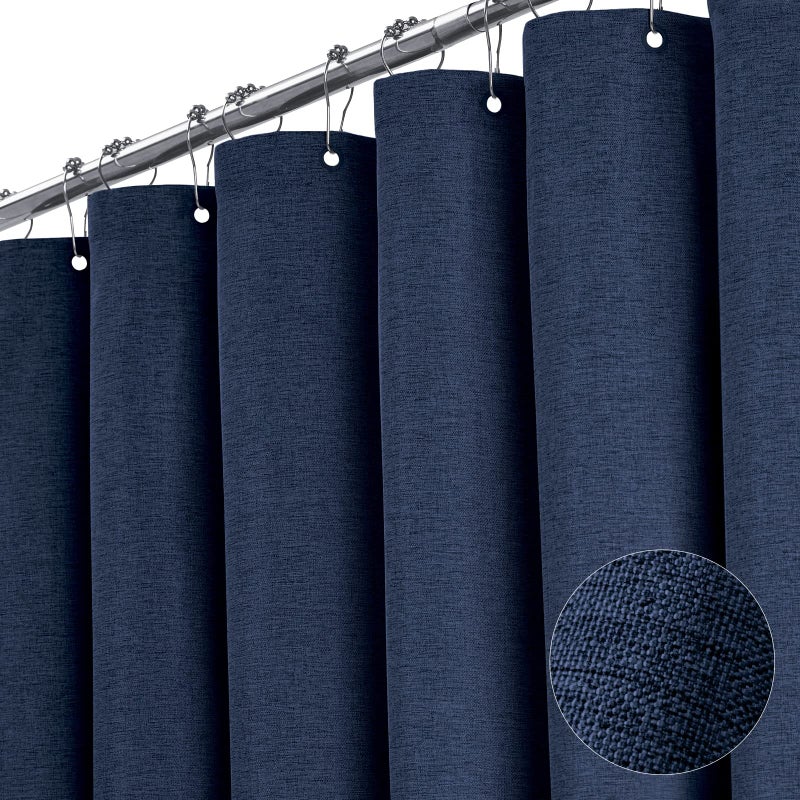 BTTN Navy Blue Shower Curtain - Linen Textured Heavy Duty Waterproof Cloth Shower Curtain Set with 12 Plastic Hooks, Hotel Spa Luxury Simple Decorative Thick Fabric Shower Curtain for Bathroom, 72x72 - Image 1