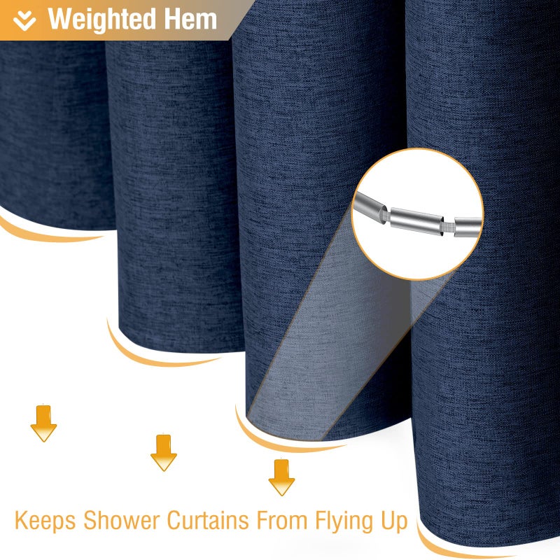 BTTN Navy Blue Shower Curtain - Linen Textured Heavy Duty Waterproof Cloth Shower Curtain Set with 12 Plastic Hooks, Hotel Spa Luxury Simple Decorative Thick Fabric Shower Curtain for Bathroom, 72x72 - Image 4