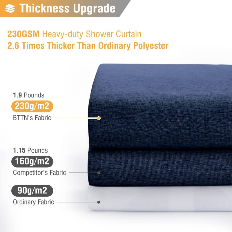 BTTN Navy Blue Shower Curtain - Linen Textured Heavy Duty Waterproof Cloth Shower Curtain Set with 12 Plastic Hooks, Hotel Spa Luxury Simple Decorative Thick Fabric Shower Curtain for Bathroom, 72x72 - Image 5