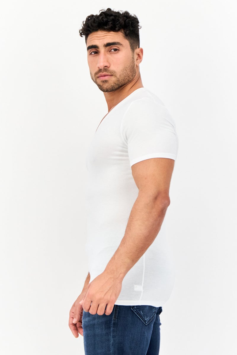 Tommy John Men 2 Pieces V Neck Short Sleeve Plain T-Shirt, White - Image 3