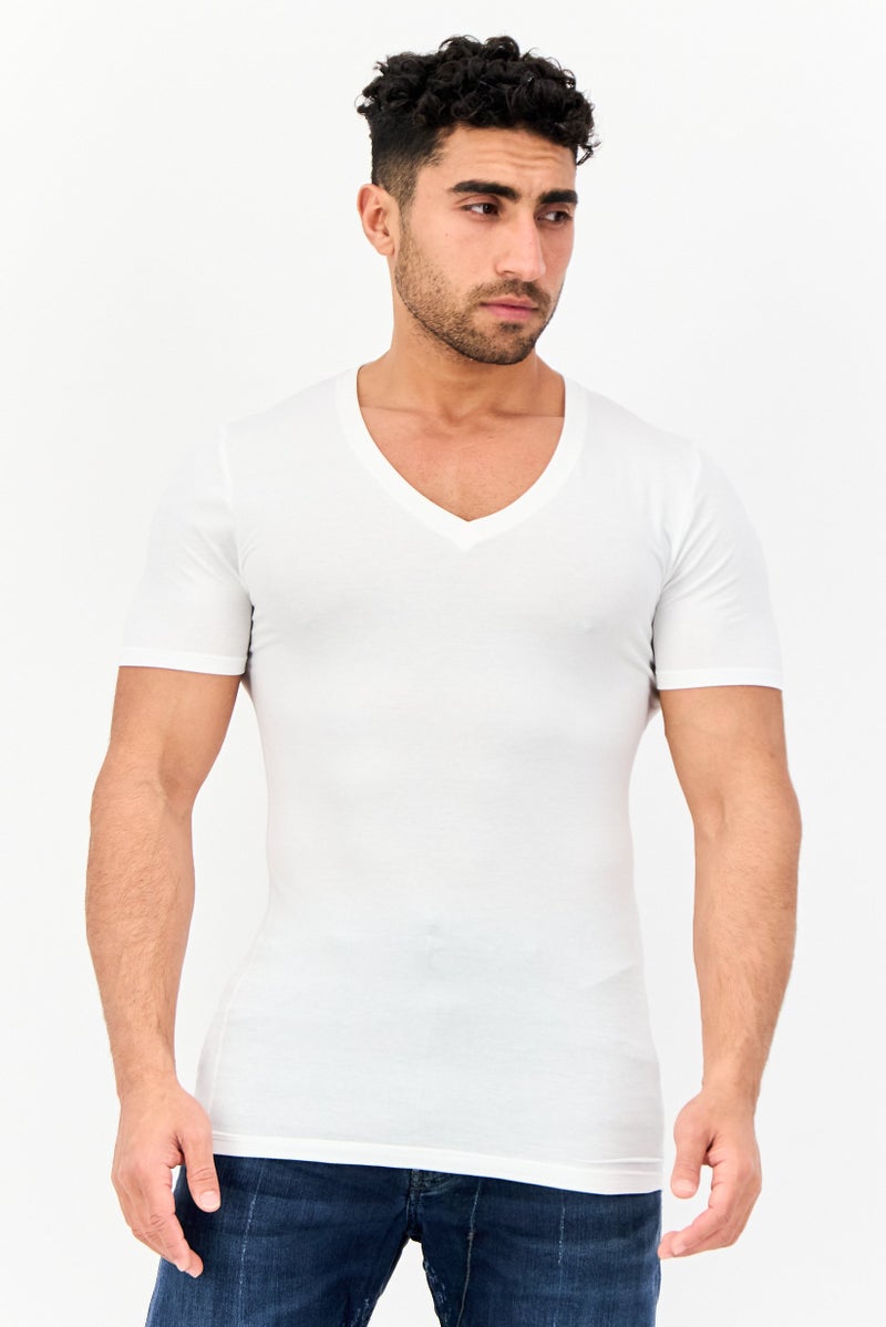 Tommy John Men 2 Pieces V Neck Short Sleeve Plain T-Shirt, White - Image 1