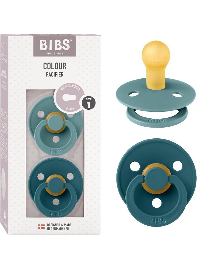 BIBS Colour Soother 2-Pack, BPA Free Dummy Pacifier, Round Natural Rubber Latex, Made in Denmark, Size 1 (0-6 Months), Island Sea/Forest Lake - Image 1