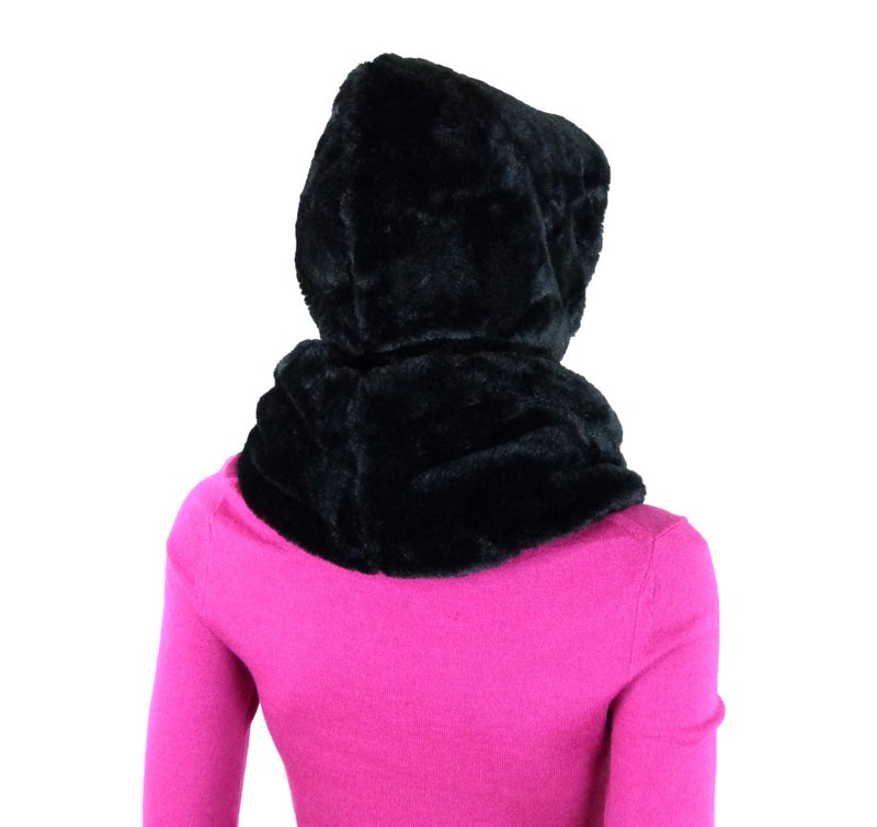 Fashion 21 Women's Thick & Soft Faux Fur Infinity Hood Scarf Head Scarf Shawl Wrap (Hooded - Black) - Image 3