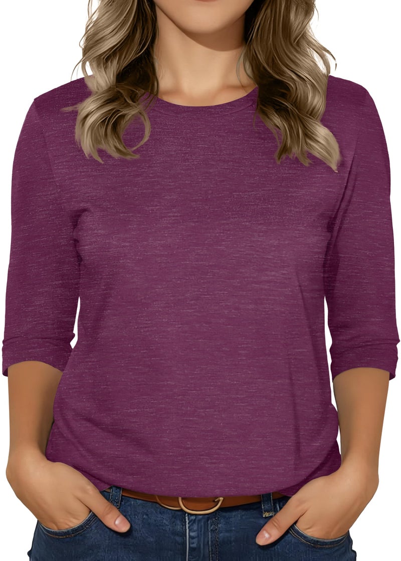 rosemia 3/4 Sleeve Tops for Women Basic Crew Neck Spring Blouses Casual Fit Fall T Shirts - Image 1