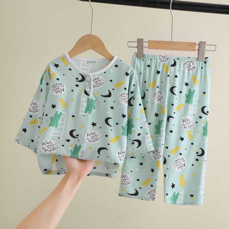 Kids Pajama Set Cotton Breathable Sleepwear Small starry sky 