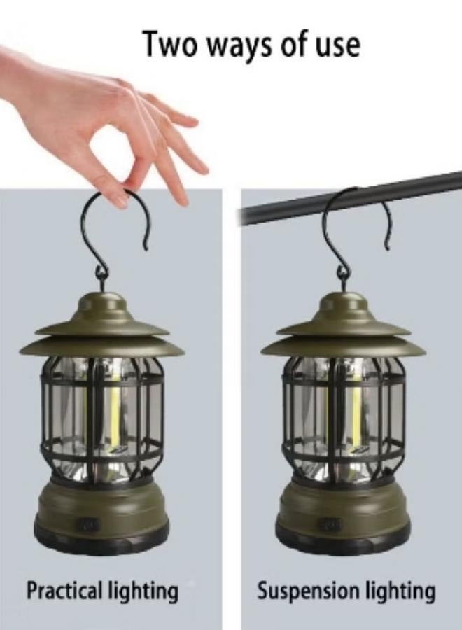 Camping Lamp Rechargeable Portable Camping Light Battery Powered Retro Camping Light Waterproof Hanging Led Tent Lights Outdoor Hiking Garden Fishing Green - Image 4