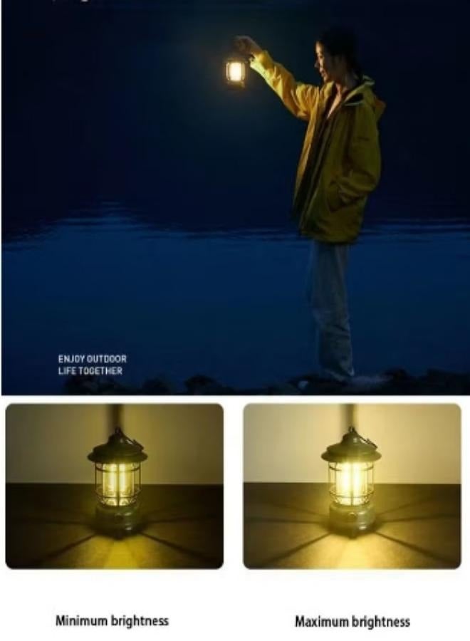 Camping Lamp Rechargeable Portable Camping Light Battery Powered Retro Camping Light Waterproof Hanging Led Tent Lights Outdoor Hiking Garden Fishing Green - Image 3