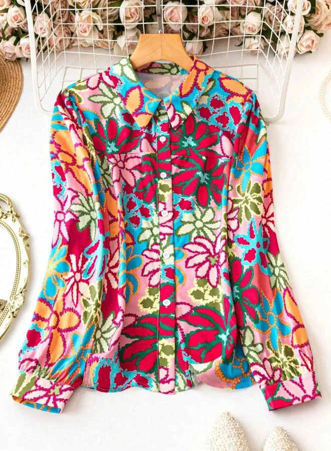تايك تو قميص بأكمام طويلة ومطبع بالزهور