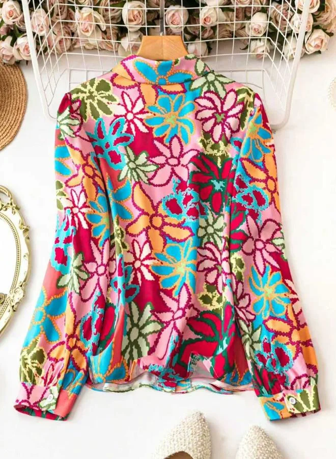 تايك تو قميص بأكمام طويلة ومطبع بالزهور