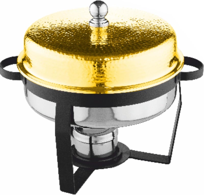 Servewell VN527WGH Round Chafing Dish with Gold Hammer Finish - 3L - Image 1