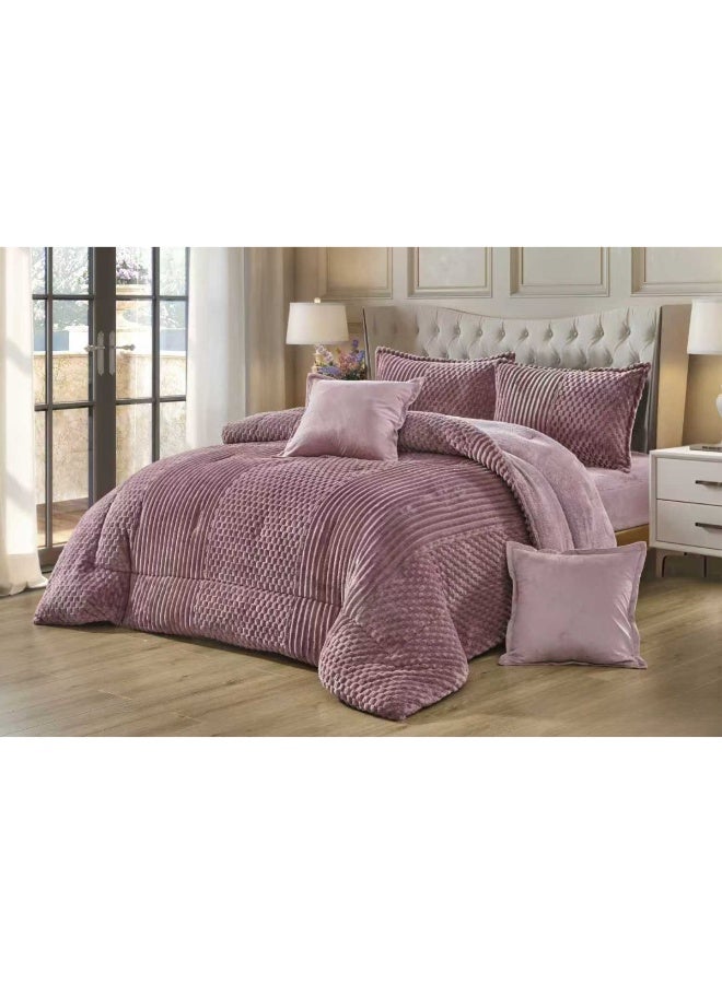 Moon Double-Sided Winter comforter, Velvet and Fur - 6-Piece Comforter Set (1 Comforter + 1 Elastic Mattress Protector + 4 Decorative Pillowcases) - Image 1